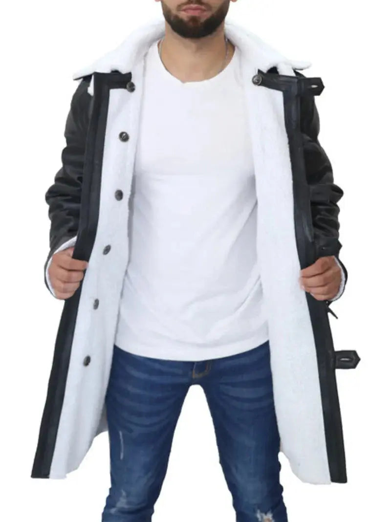 Mens Bane Leather Black Sherpa Coat - Orca Cloths
