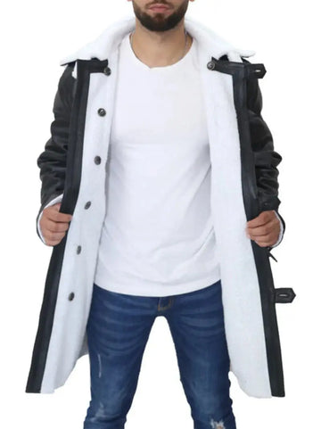 Mens Bane Leather Black Sherpa Coat - Orca Cloths