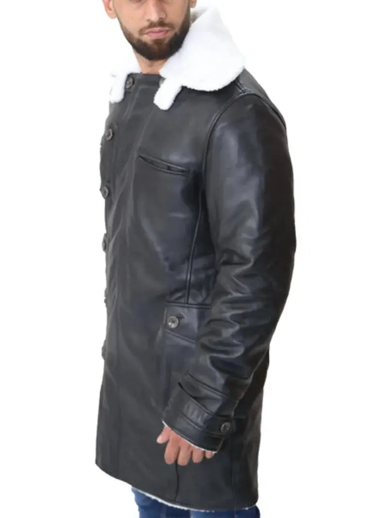 Mens Bane Leather Black Sherpa Coat - Orca Cloths