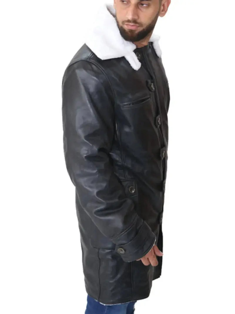 Mens Bane Leather Black Sherpa Coat - Orca Cloths
