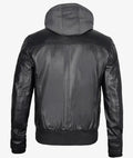Mens Black Bomber Leather Jacket with Removable Hood - Orca Cloths