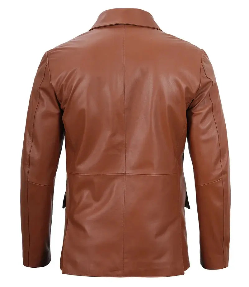 Mens Cognac Brown Real Leather Blazer - Orca Cloths