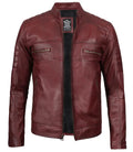 Mens Maroon Cafe Racer Leather Jacket - Orca Cloths