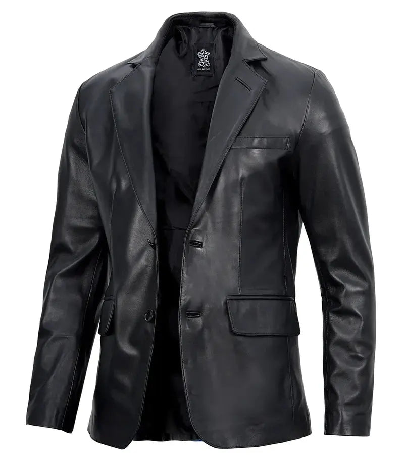 Mens Real Lambskin Black Leather Blazer Jacket - Orca Cloths