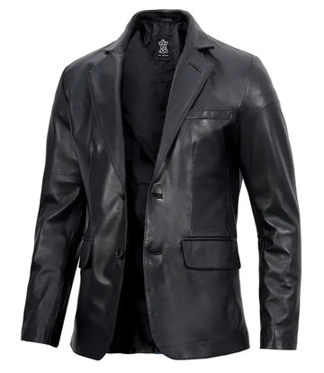 Mens Real Lambskin Black Leather Blazer Jacket - Orca Cloths