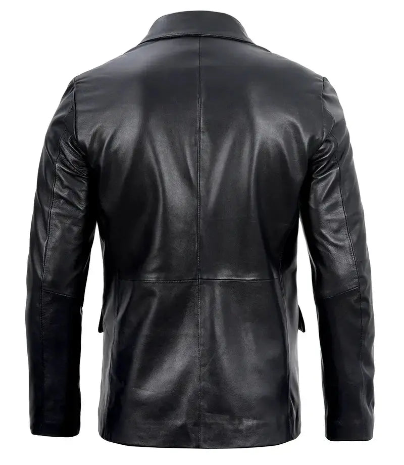 Mens Real Lambskin Black Leather Blazer Jacket - Orca Cloths