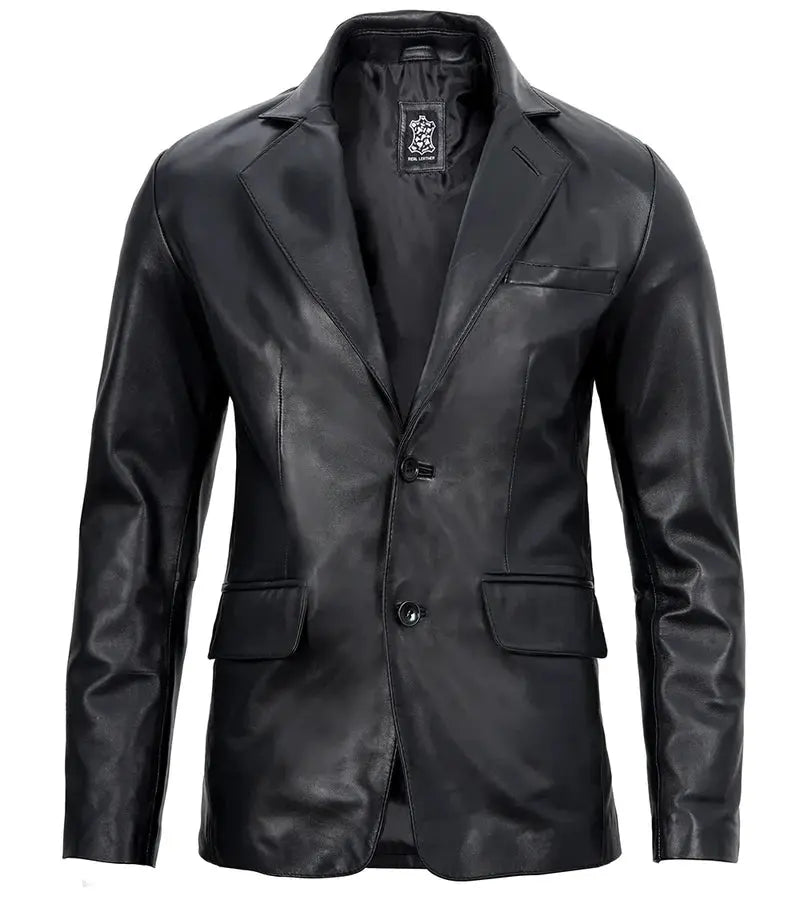 Mens Real Lambskin Black Leather Blazer Jacket - Orca Cloths