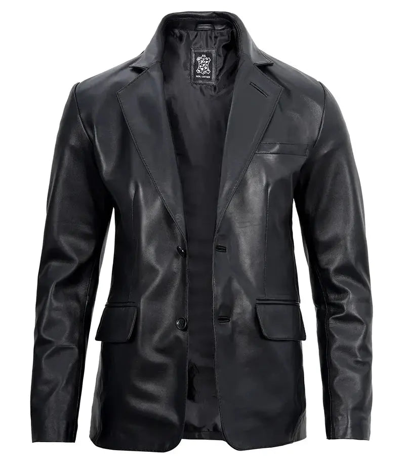 Mens Real Lambskin Black Leather Blazer Jacket - Orca Cloths