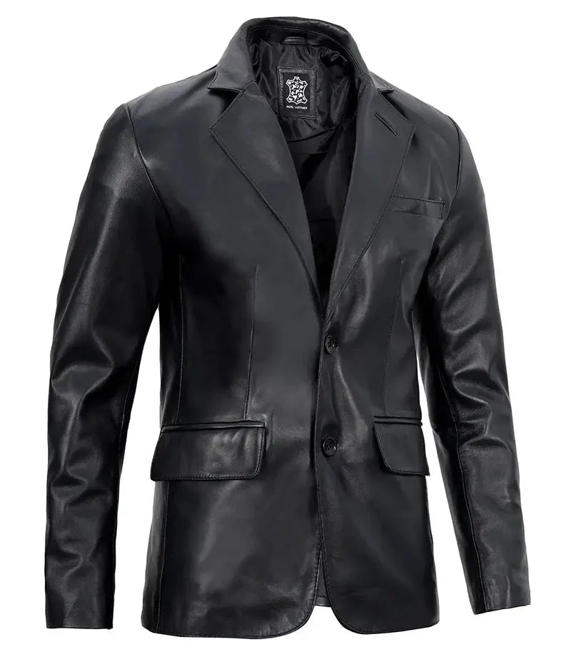 Mens Real Lambskin Black Leather Blazer Jacket - Orca Cloths