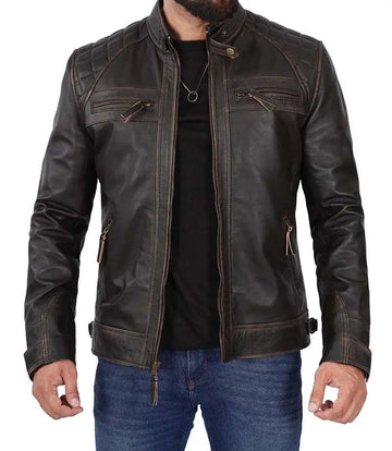 Diamond Men's Tall Distressed Brown Motorcycle Leather Jacket