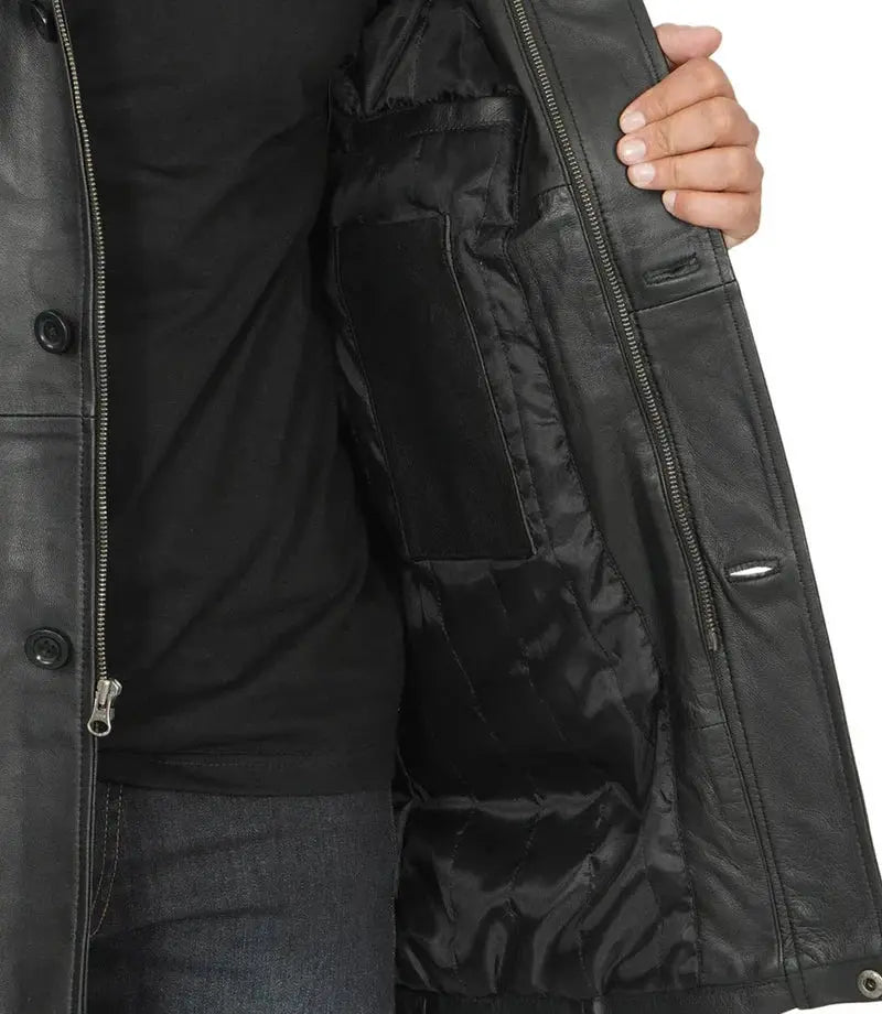 Mens Tall Black Real Leather Car Coat - Orca Cloths