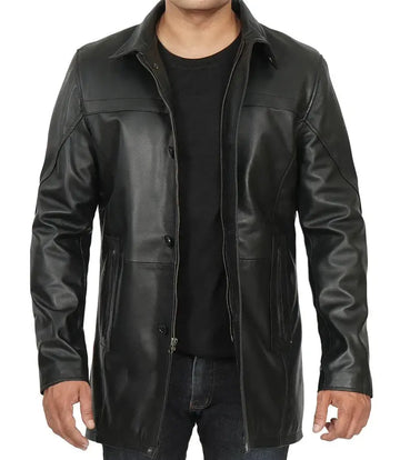 Mens Tall Black Real Leather Car Coat - Orca Cloths