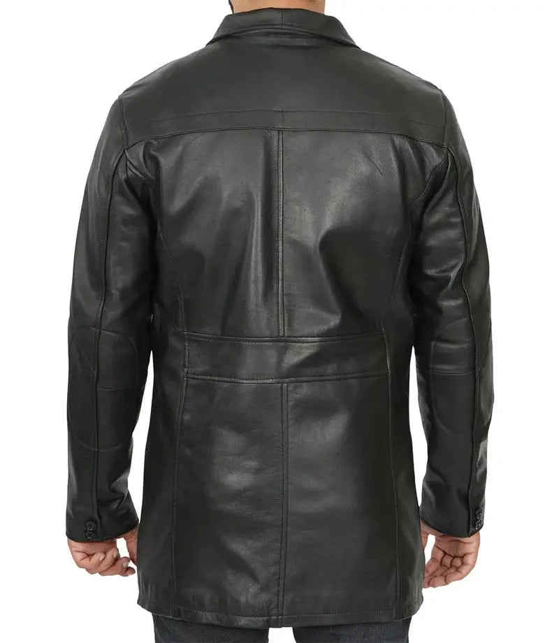Mens Tall Black Real Leather Car Coat - Orca Cloths