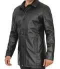 Mens Tall Black Real Leather Car Coat - Orca Cloths
