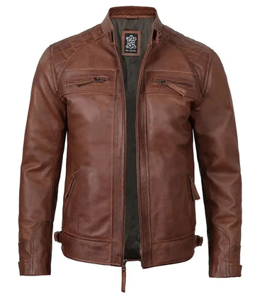 Mens Tall Cognac Cafe Racer Leather Jacket - Orca Cloths
