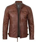 Mens Tall Cognac Cafe Racer Leather Jacket - Orca Cloths