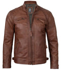 Mens Tall Cognac Cafe Racer Leather Jacket - Orca Cloths