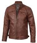 Mens Tall Cognac Cafe Racer Leather Jacket - Orca Cloths