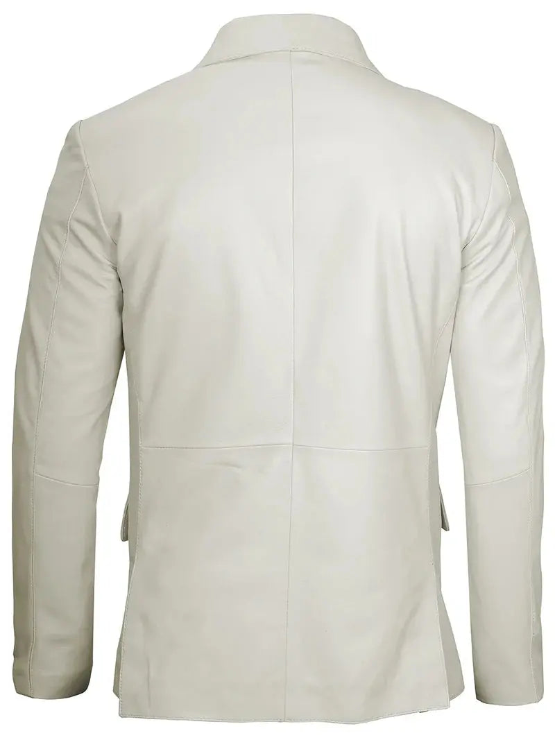 Mens Two Buttons Off White Leather Blazer - Orca Cloths