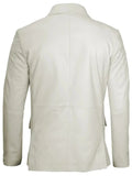 Mens Two Buttons Off White Leather Blazer - Orca Cloths