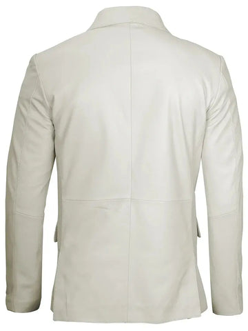 Mens Two Buttons Off White Leather Blazer - Orca Cloths