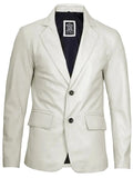 Mens Two Buttons Off White Leather Blazer - Orca Cloths