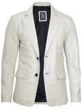 Mens Two Buttons Off White Leather Blazer - Orca Cloths