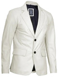 Mens Two Buttons Off White Leather Blazer - Orca Cloths