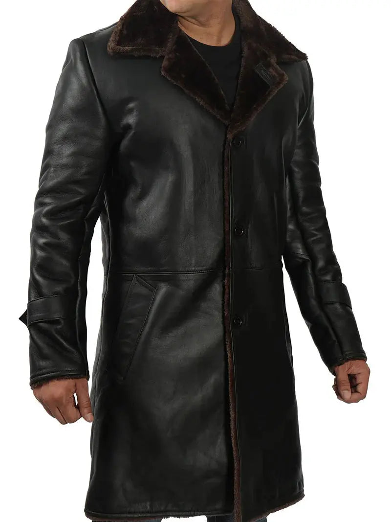 Chandler 3/4 Length Black Shearling Coat Mens - Orca Cloths