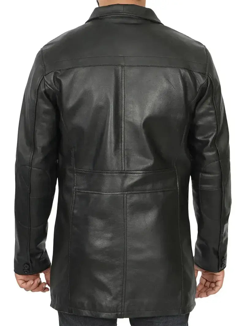Bristol Men's Black Leather Car Coat - Orca Cloths