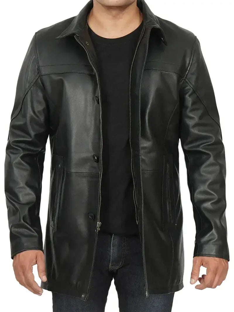 Bristol Men's Black Leather Car Coat - Orca Cloths