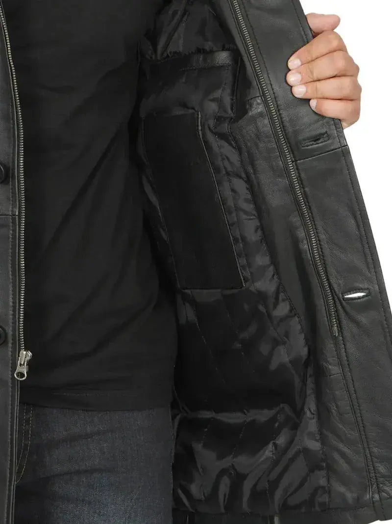 Bristol Men's Black Leather Car Coat - Orca Cloths