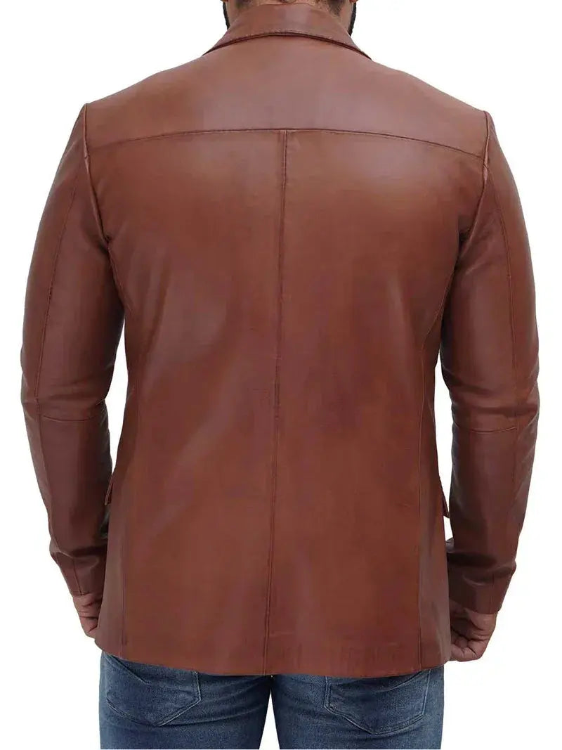 Brandon Men's Tan Real Leather Blazer - Orca Cloths