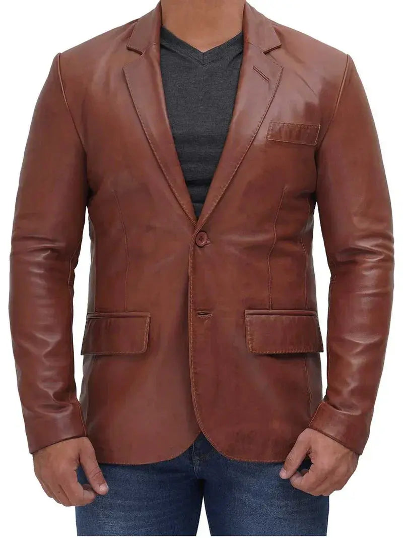 Brandon Men's Tan Real Leather Blazer - Orca Cloths