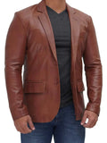 Brandon Men's Tan Real Leather Blazer - Orca Cloths