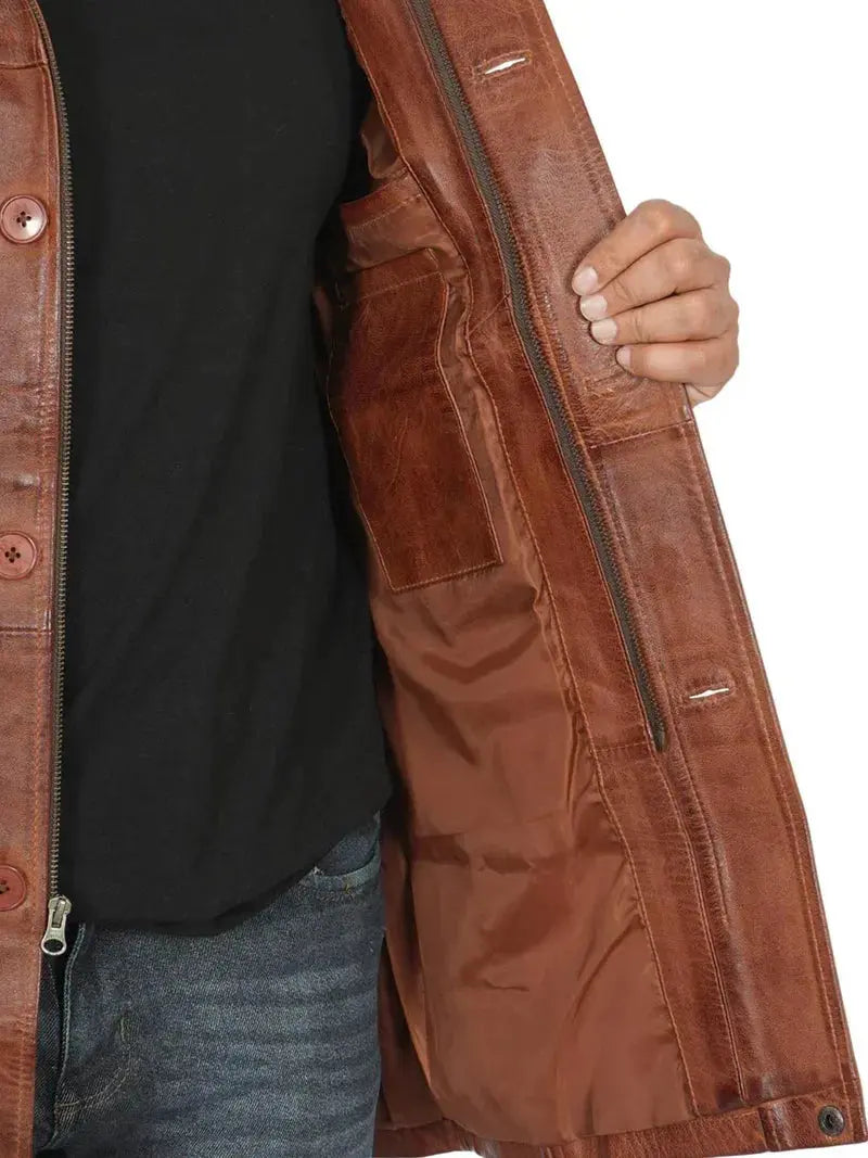 Bristol Men's Vintage Cognac Brown Leather Car Coat - Orca Cloths