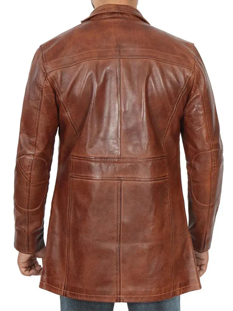 Bristol Men's Vintage Cognac Brown Leather Car Coat - Orca Cloths