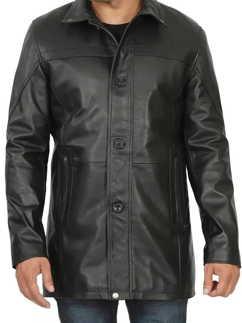 Bristol Men's Black Leather Car Coat - Orca Cloths
