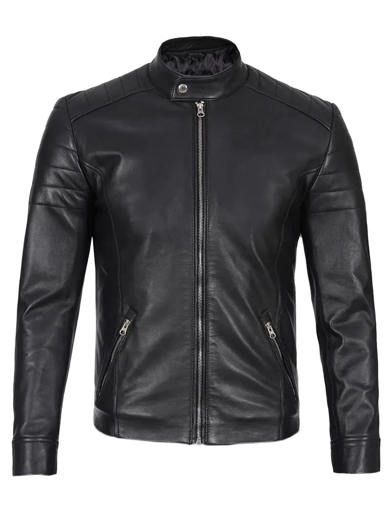 Carrie Mens Black Cafe Racer Real Leather Jacket - Orca Cloths