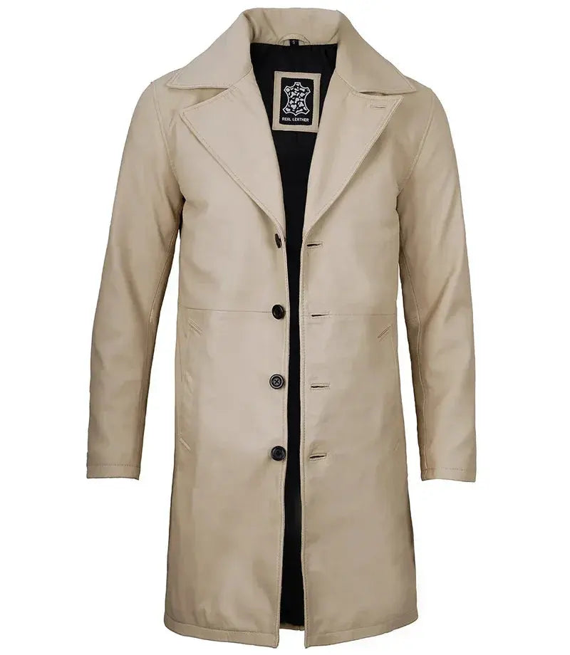 Bryson Beige Real Leather 3/4 Length Car Coat - Orca Cloths