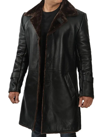 Chandler 3/4 Length Black Shearling Coat Mens - Orca Cloths
