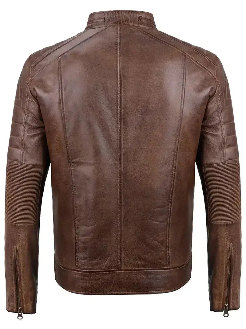 Austin Distressed Coffee Brown Cafe Racer Leather Jacket for Men - Orca Cloths