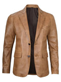 Camel Brown Real Leather Two Button Blazer - Orca Cloths