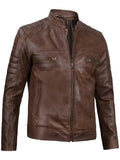 Austin Distressed Coffee Brown Cafe Racer Leather Jacket for Men Orca Cloths