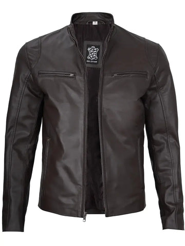 Clinton Dark Brown Cafe Racer Leather Jacket - Orca Cloths