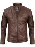 Austin Distressed Coffee Brown Cafe Racer Leather Jacket for Men - Orca Cloths