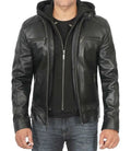 Merrill Men's Black Cafe Racer Hooded Leather Jacket