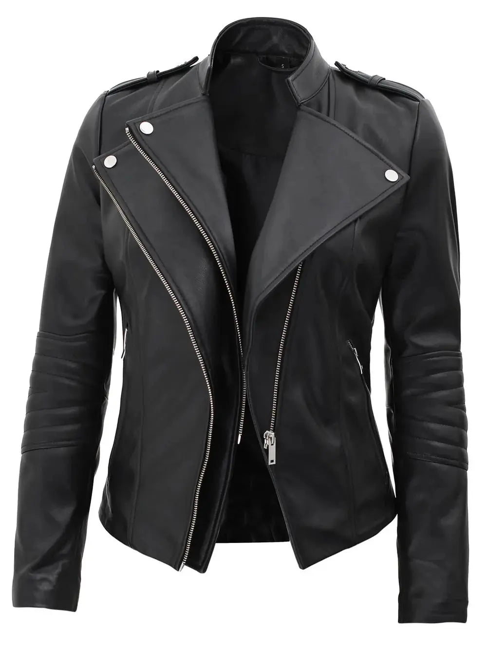 Monica Women's Black Asymmetrical Leather Jacket - Orca Cloths