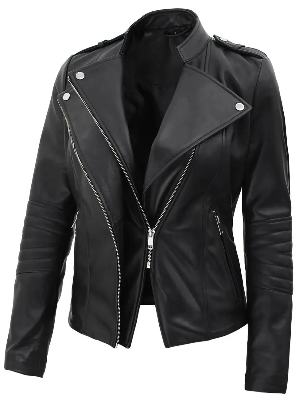 Monica Women's Black Asymmetrical Leather Jacket - Orca Cloths