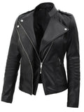 Monica Women's Black Asymmetrical Leather Jacket - Orca Cloths